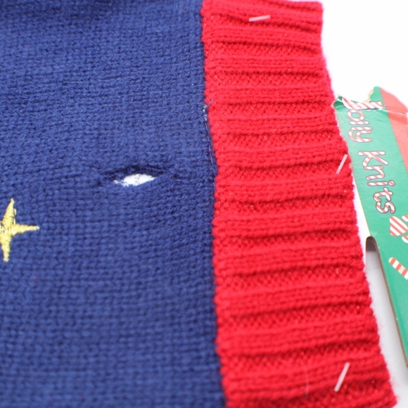 Extra Small Knit & Sequined 'But Presents First' Blue & Red Dod Sweater, New - Picture 4 of 7